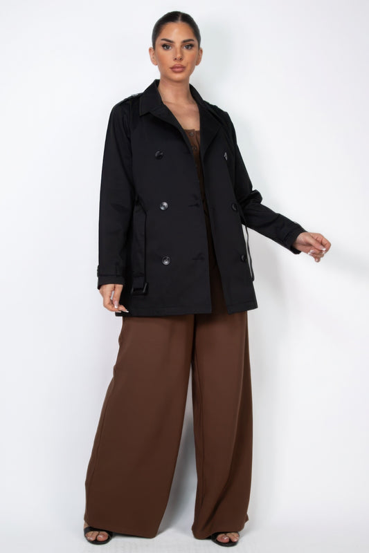 Double-breasted Notch Belted Coat - Vestidora's