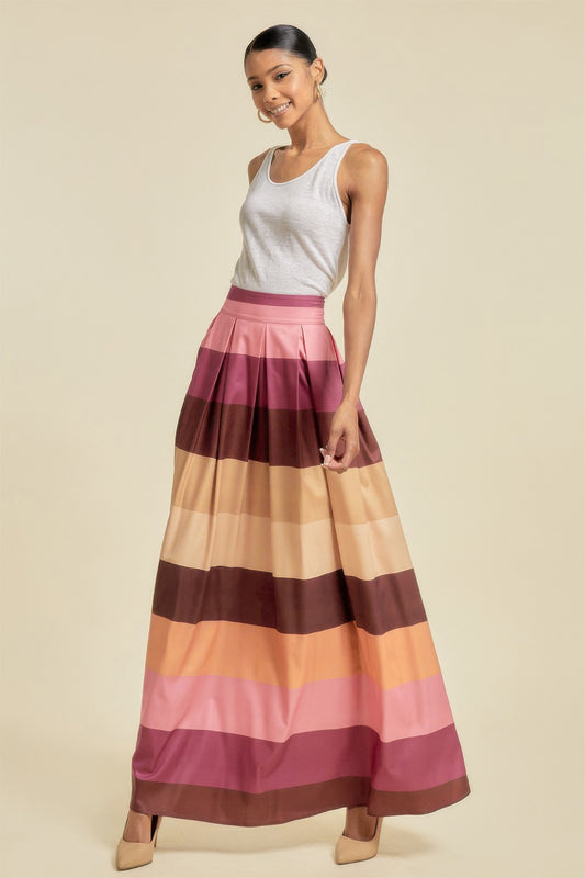 Color Block Maxi Skirt With Pockets - Vestidora's