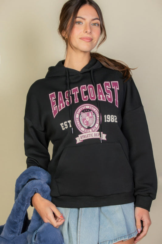 Graphic Kangaroo Pocket Drawstring Hoodie - Vestidora's