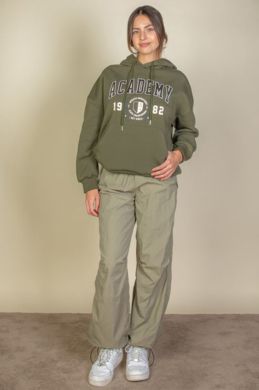 Graphic Kangaroo Pocket Drawstring Hoodie - Vestidora's