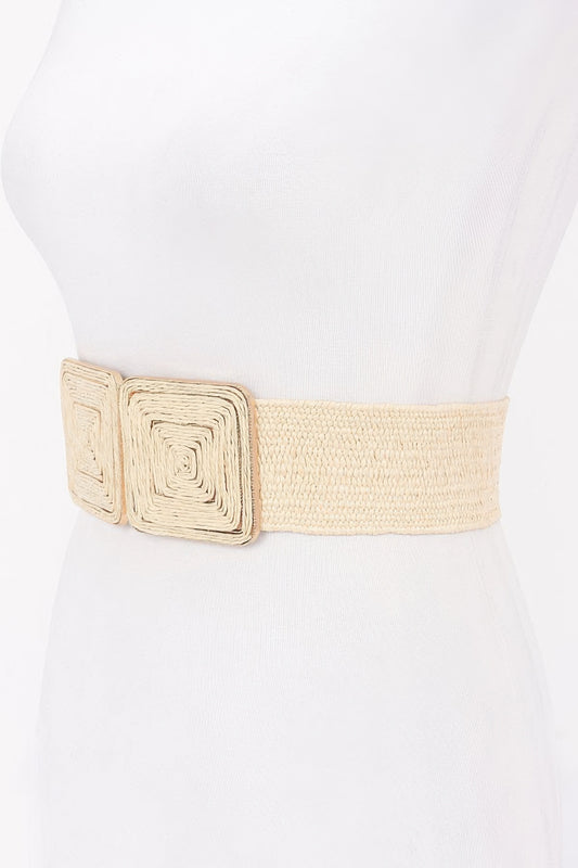 Faux Straw Two Buckle Elastic Belt - Vestidora's