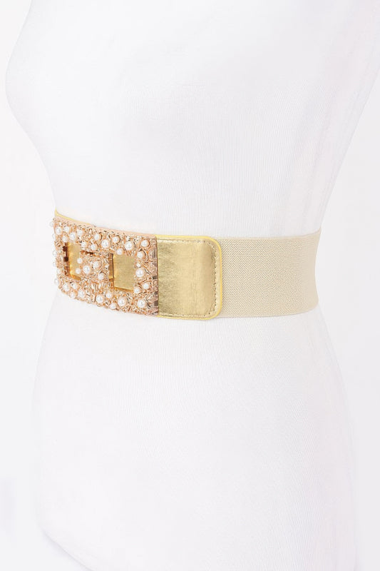 Pearl Metal Buckle Elastic Belt - Vestidora's