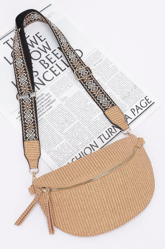 Faux Leather Fanny Pack W/ Multi Color Strap - Vestidora's