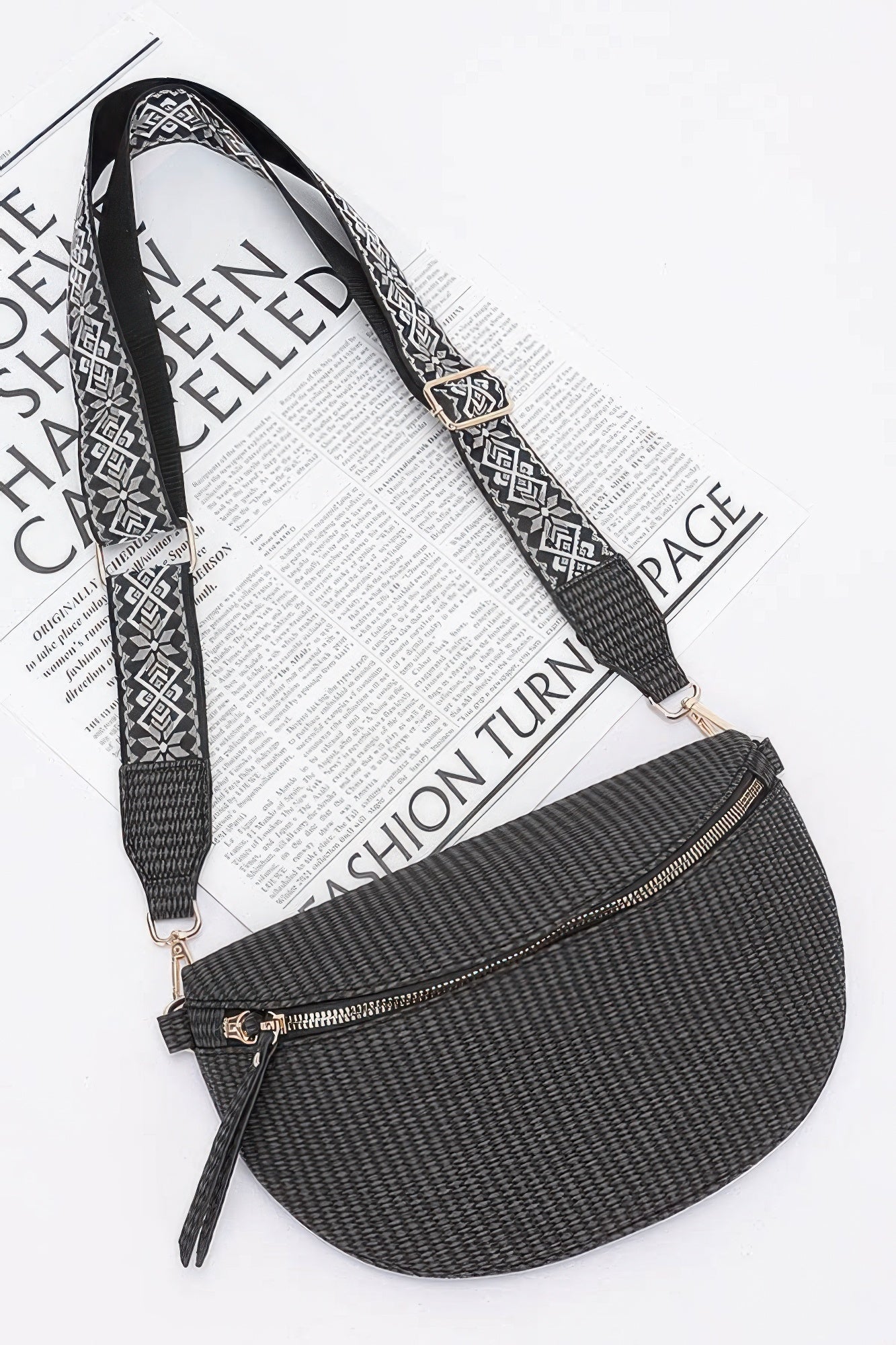 Faux Leather Fanny Pack W/ Multi Color Strap - Vestidora's