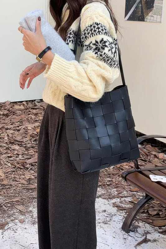 Faux Leather Braided Shoulder Bag W Pouch - Vestidora's