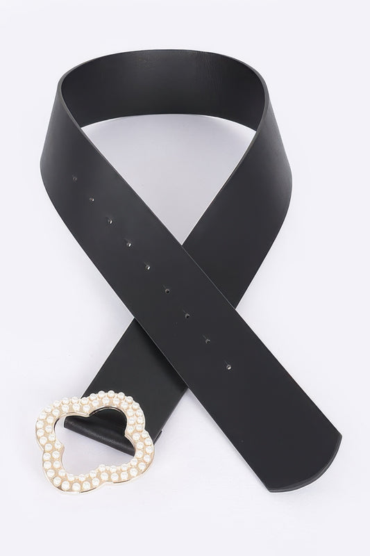 Pearl Metal Buckle Metallic Stretch Belt - Vestidora's