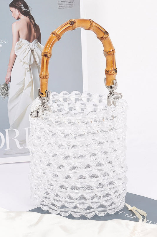 Bamboo Handle Transparent Bead Chic Tote Bag - Vestidora's
