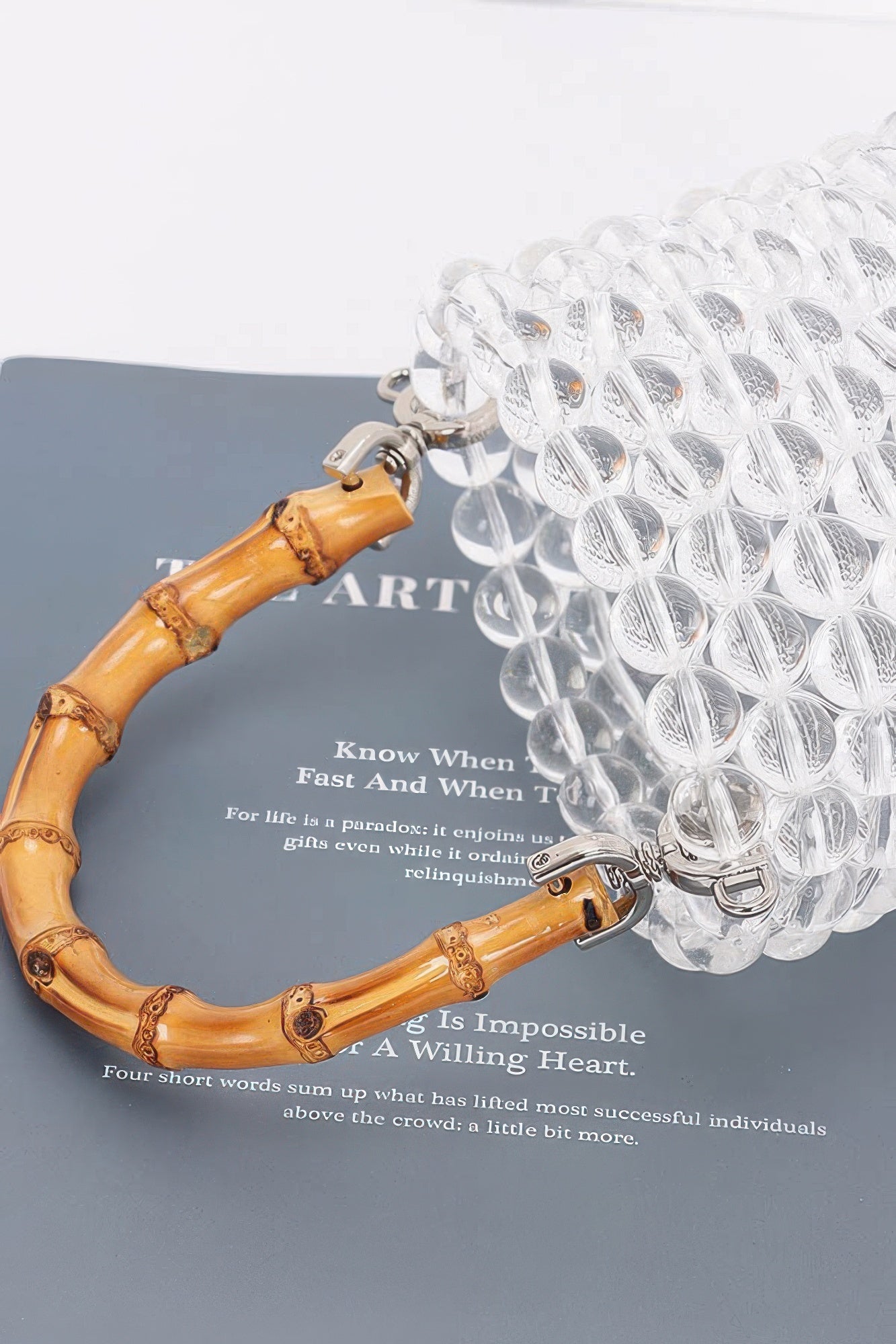 Bamboo Handle Transparent Bead Chic Tote Bag - Vestidora's