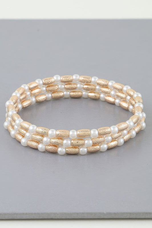 Triple Pillar Pearl Beaded Bracelet - Vestidora's