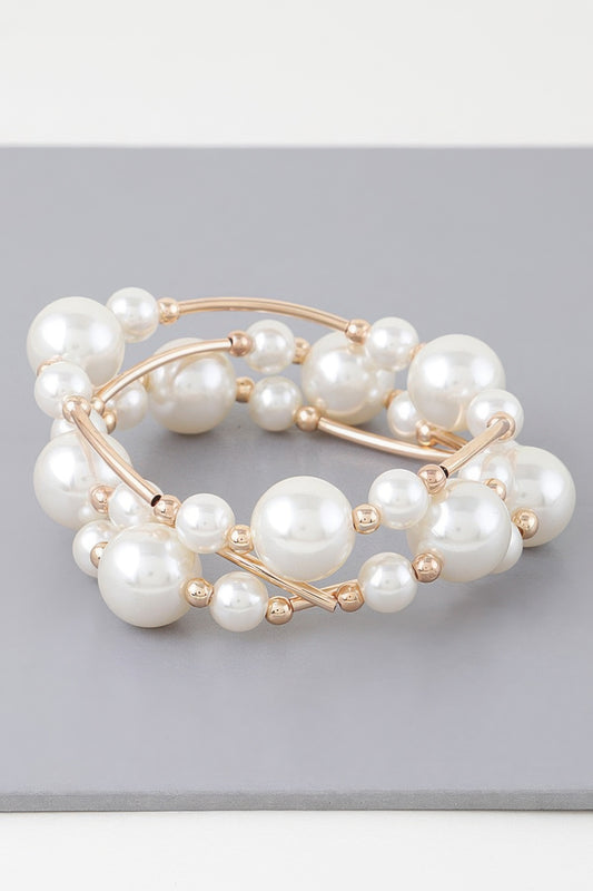 Triple Multi Pearl Wire Bracelet - Vestidora's