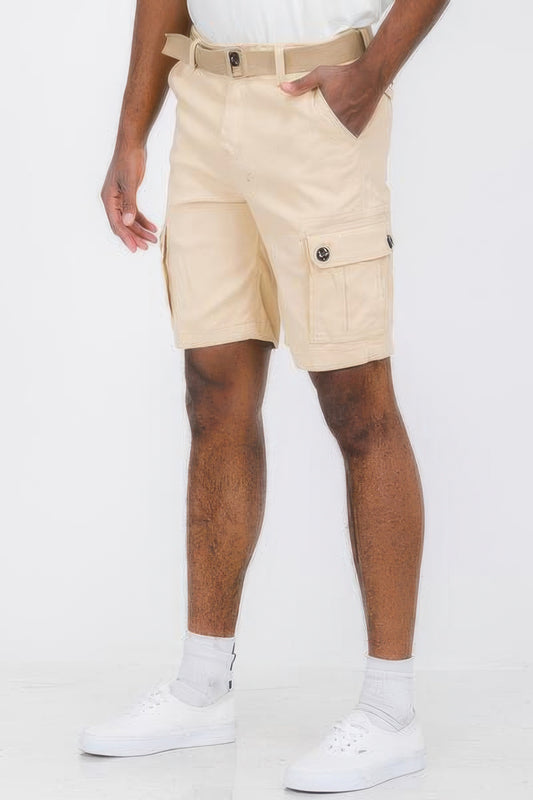 Mens Belted Cargo Shorts With Pockets - Vestidora's